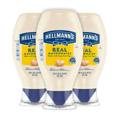 Hellmann's Real Mayonnaise squeeze bottle pour for precise, mess-free topping.