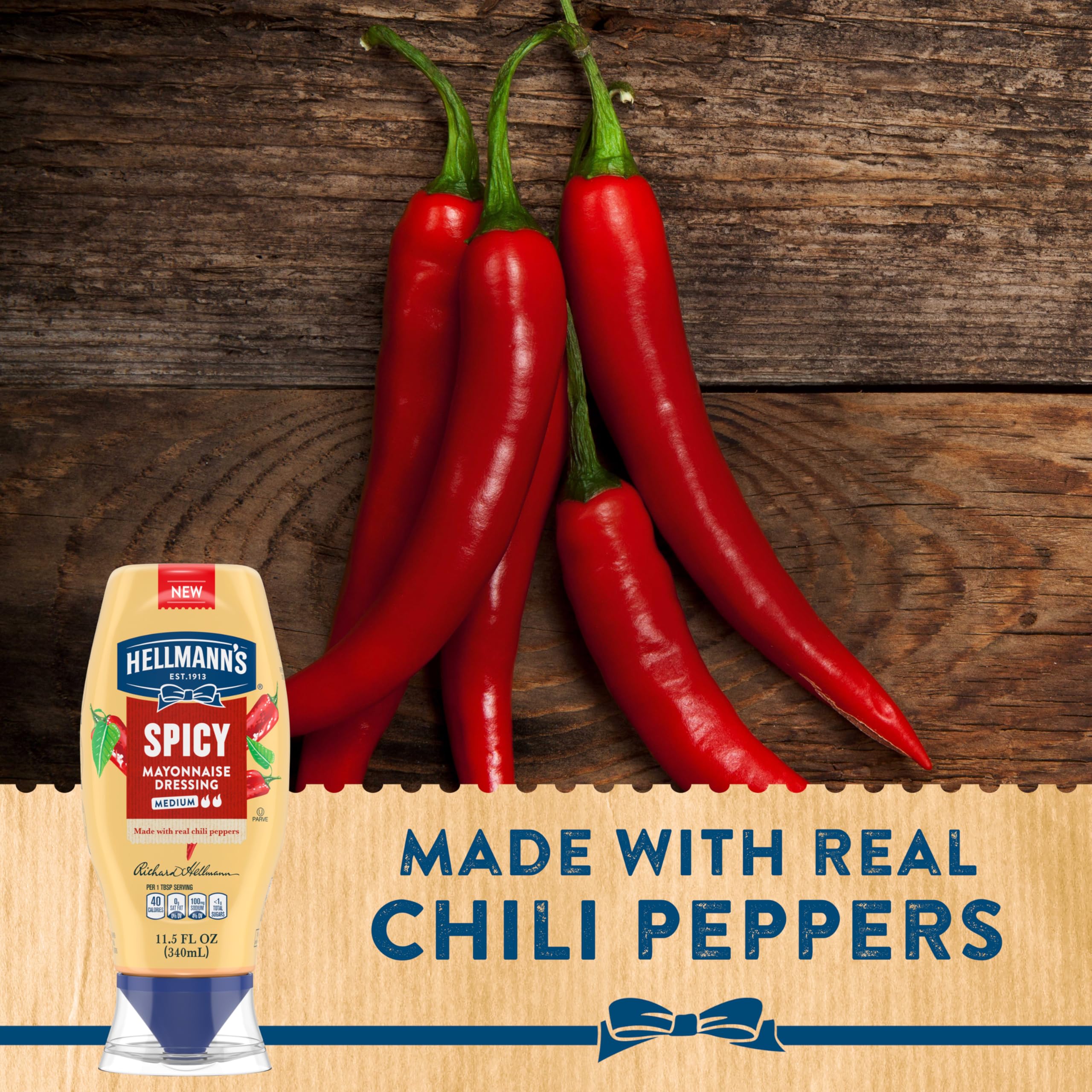 Hellmann's Spicy Mayonnaise Dressing ingredients feature real chili peppers for bold flavor