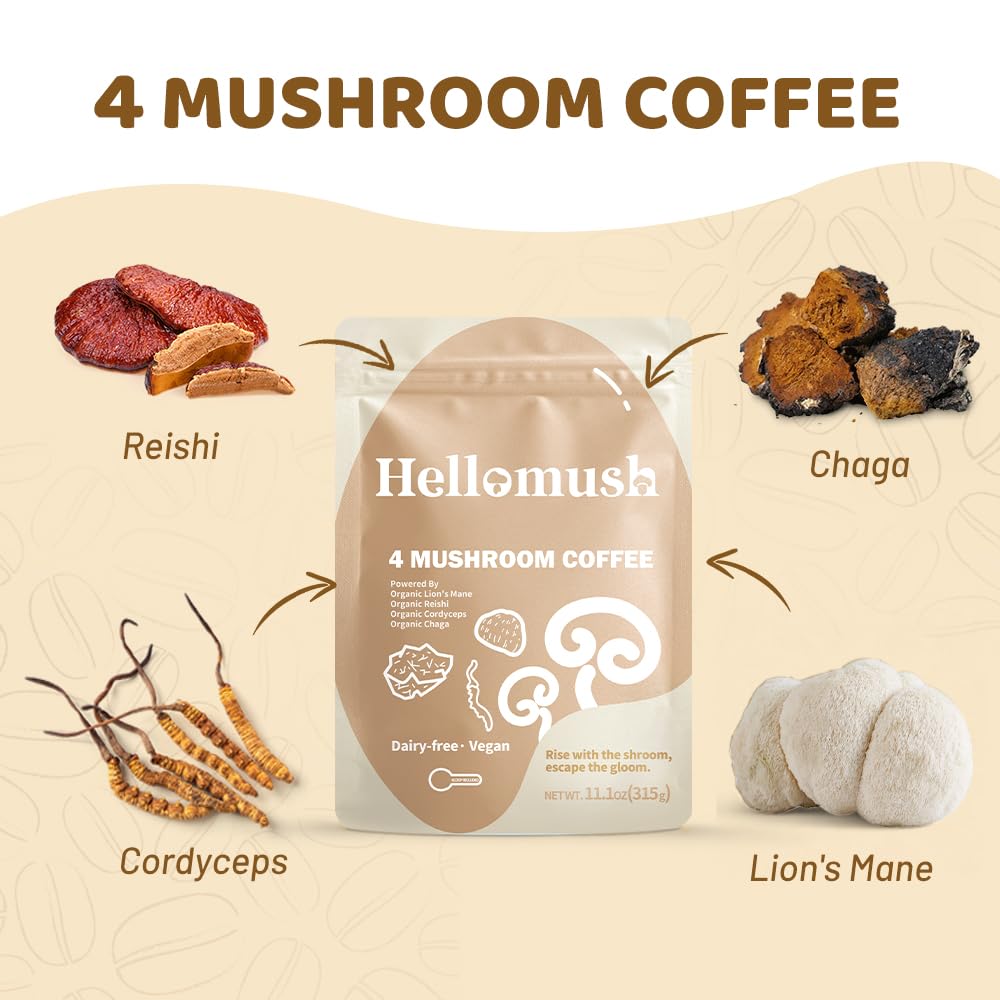 Hellomush powder scoop ready for quick, on-the-go coffee.