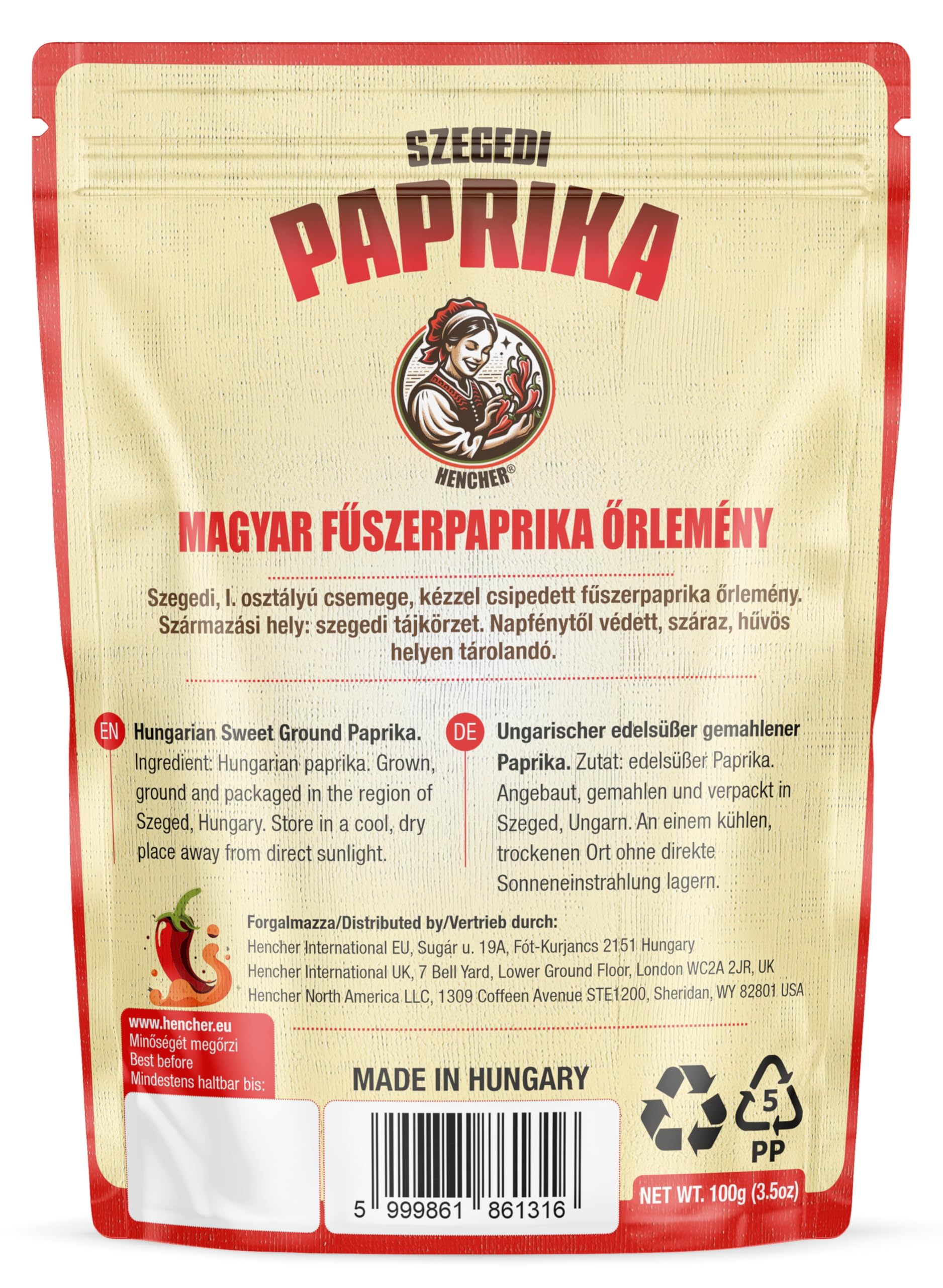 Hencher paprika powder close-up highlights vibrant color and fragrant aroma.