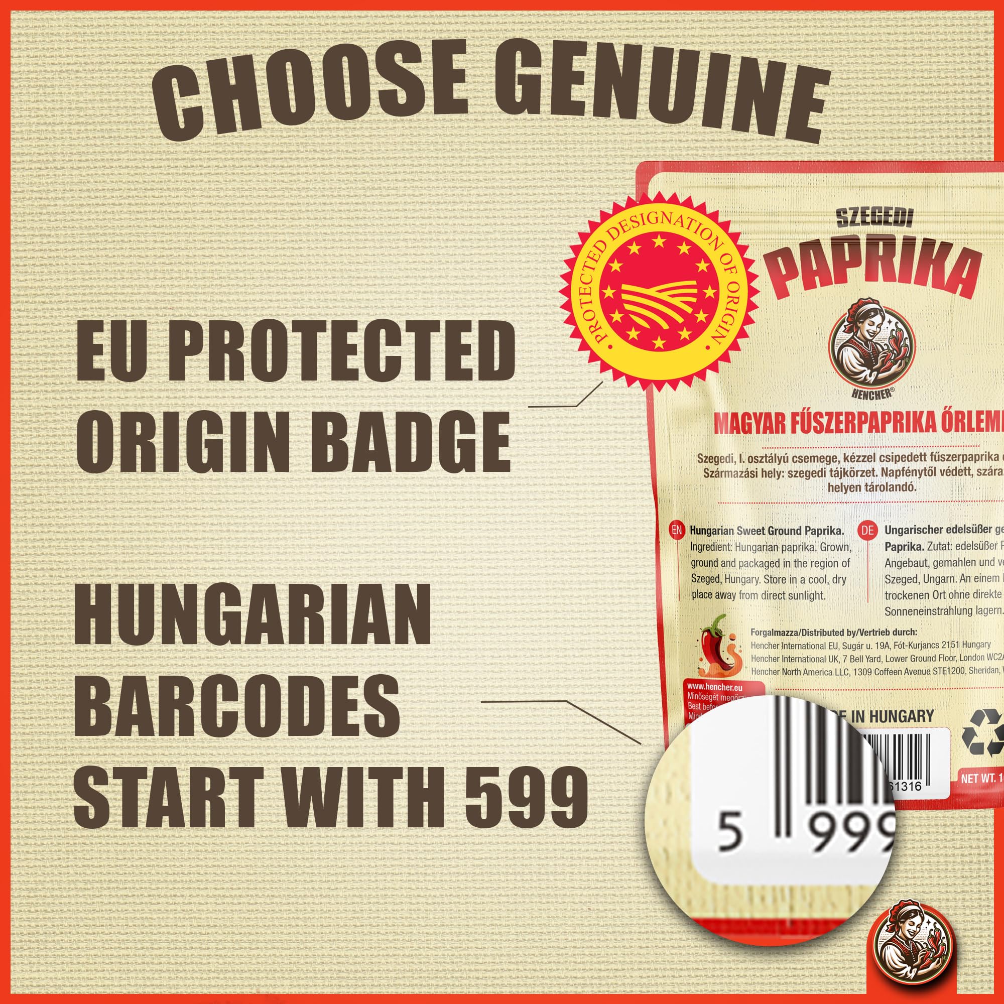 Hencher resealable pouch preserves freshness and aroma of Hungarian paprika.