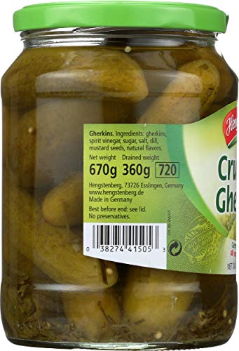 Hengstenberg Pickle Gherkin Knax bottle-side view in brine