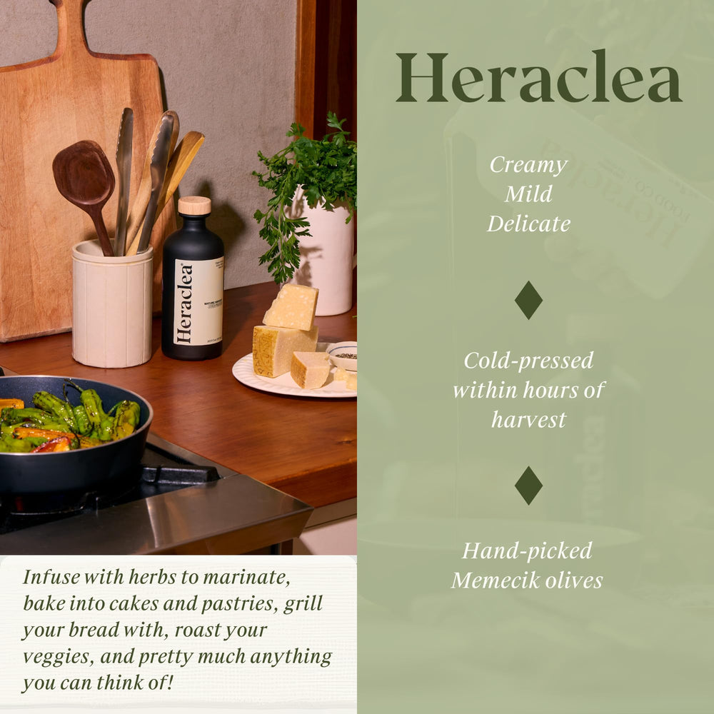 Heraclea Organic Olive Oil pour captures light golden color and aroma