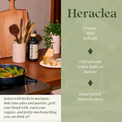 Heraclea Organic Olive Oil pour captures light golden color and aroma