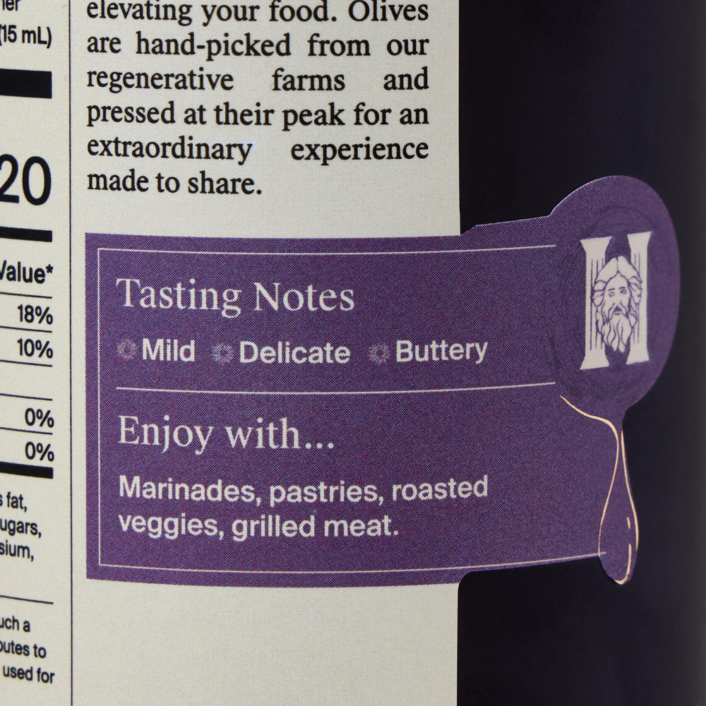 Heraclea Polyphenol-rich olive oil bottle highlights robust aroma