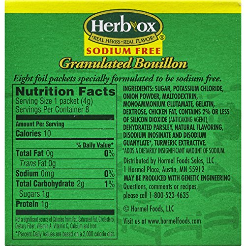 Close-up of Herb-Ox granules showing real bouillon concentrate and dried herbs for rich flavor.