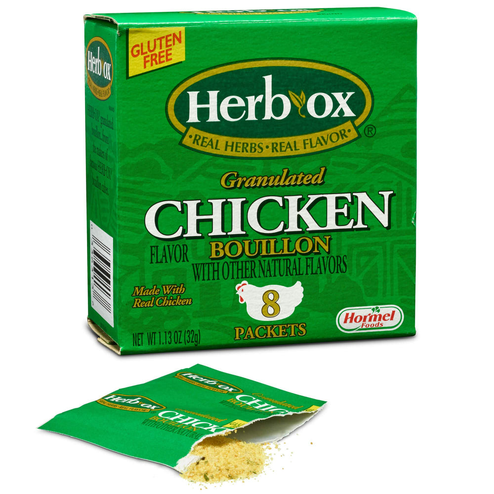 Herb-Ox Chicken Bouillon packet box ready to boost quick meals.