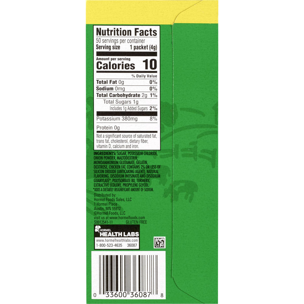 Herb-Ox sodium-free chicken bouillon packets, quick meal flavor.