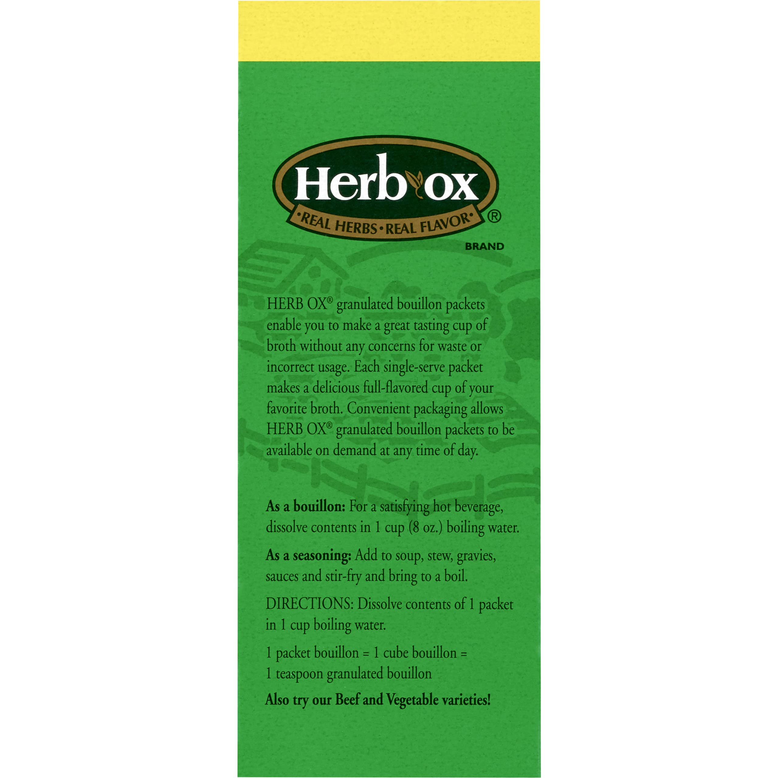 Herb-Ox bouillon in a bowl, enriches soups.