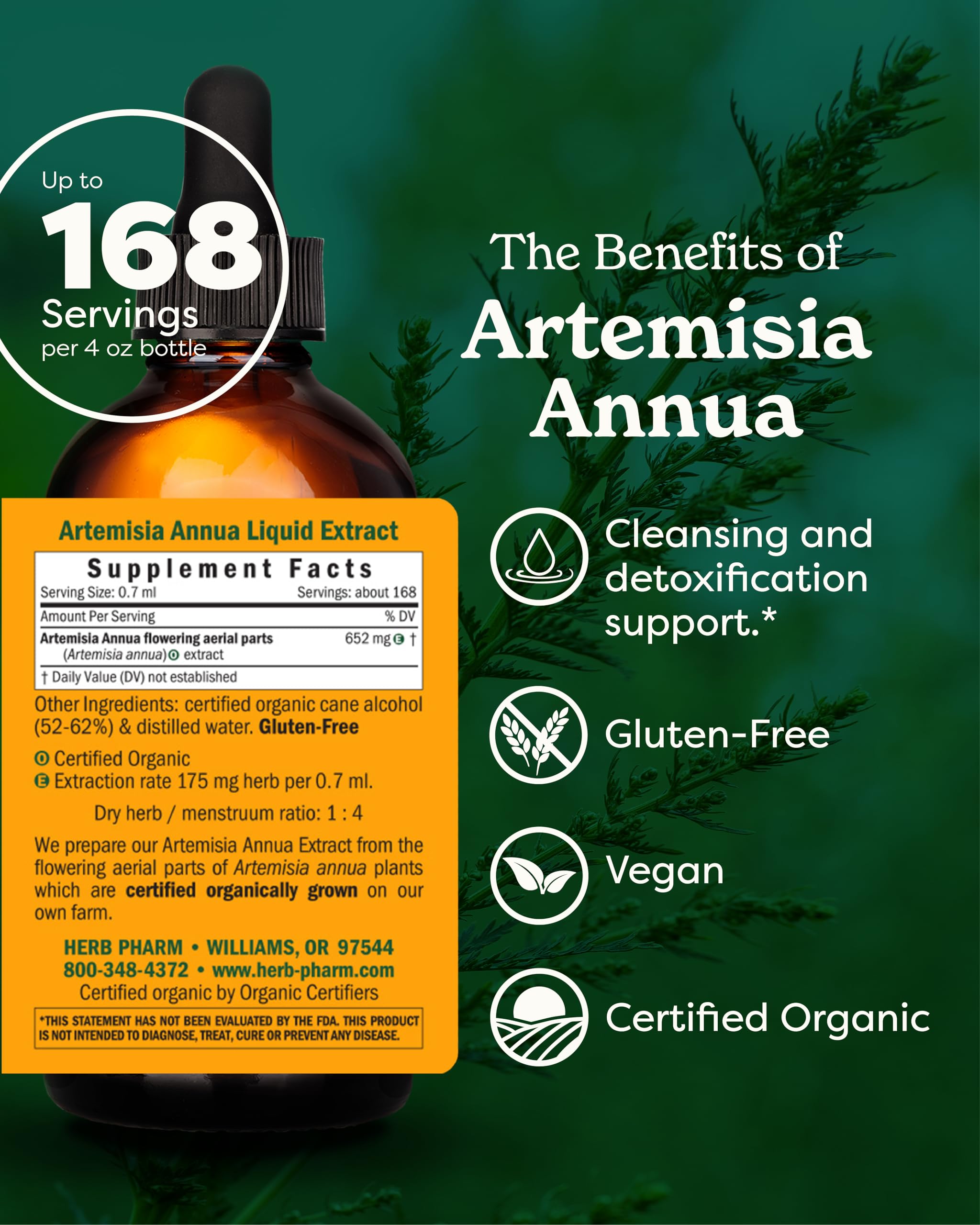 Herb Pharm Artemisia Annua label closeup confirms organic heritage