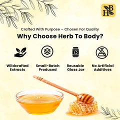 Herb To Body Ashwagandha Honey teaspoon in cup for daily routine.