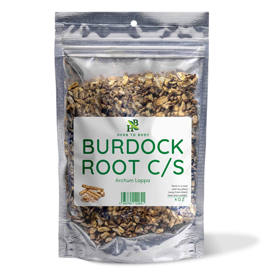 Herb To Body burdock root cut and sifted in a resealable bag for herbal prep