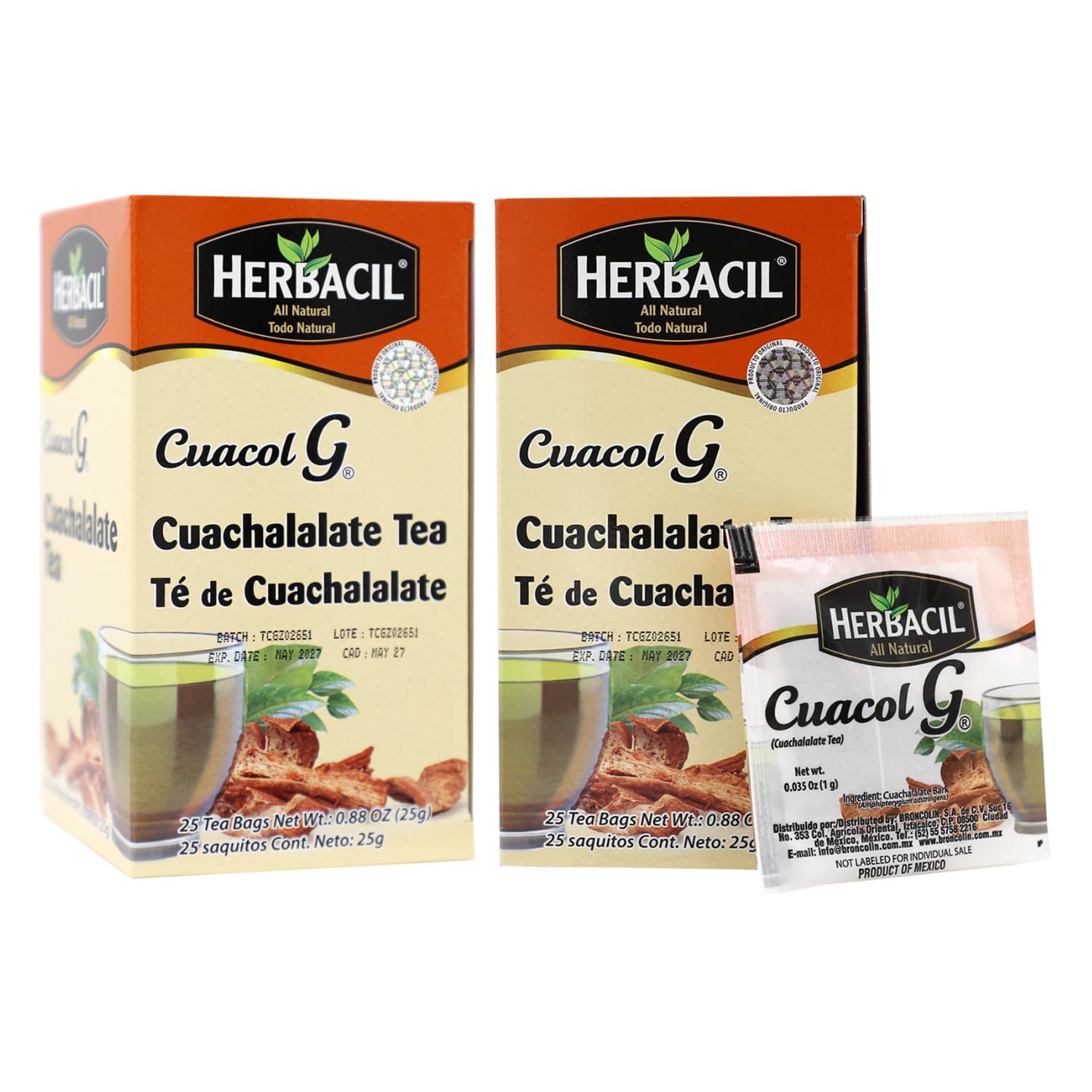 Herbacil Cuachalalate tea bags ready for a convenient daily hydration ritual.