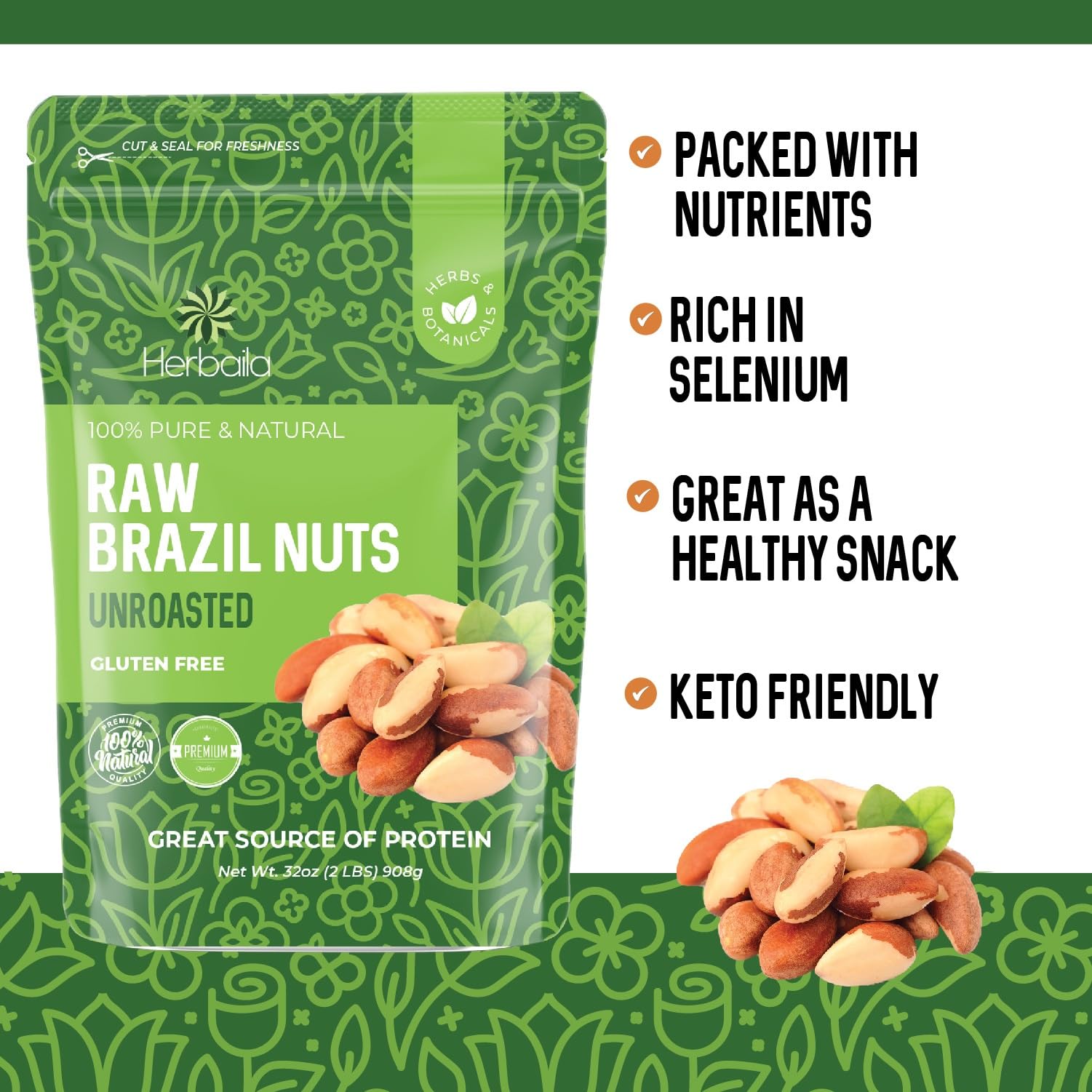 Herbaila Brazil nuts in a serving bowl, perfect for energy-dense snacking