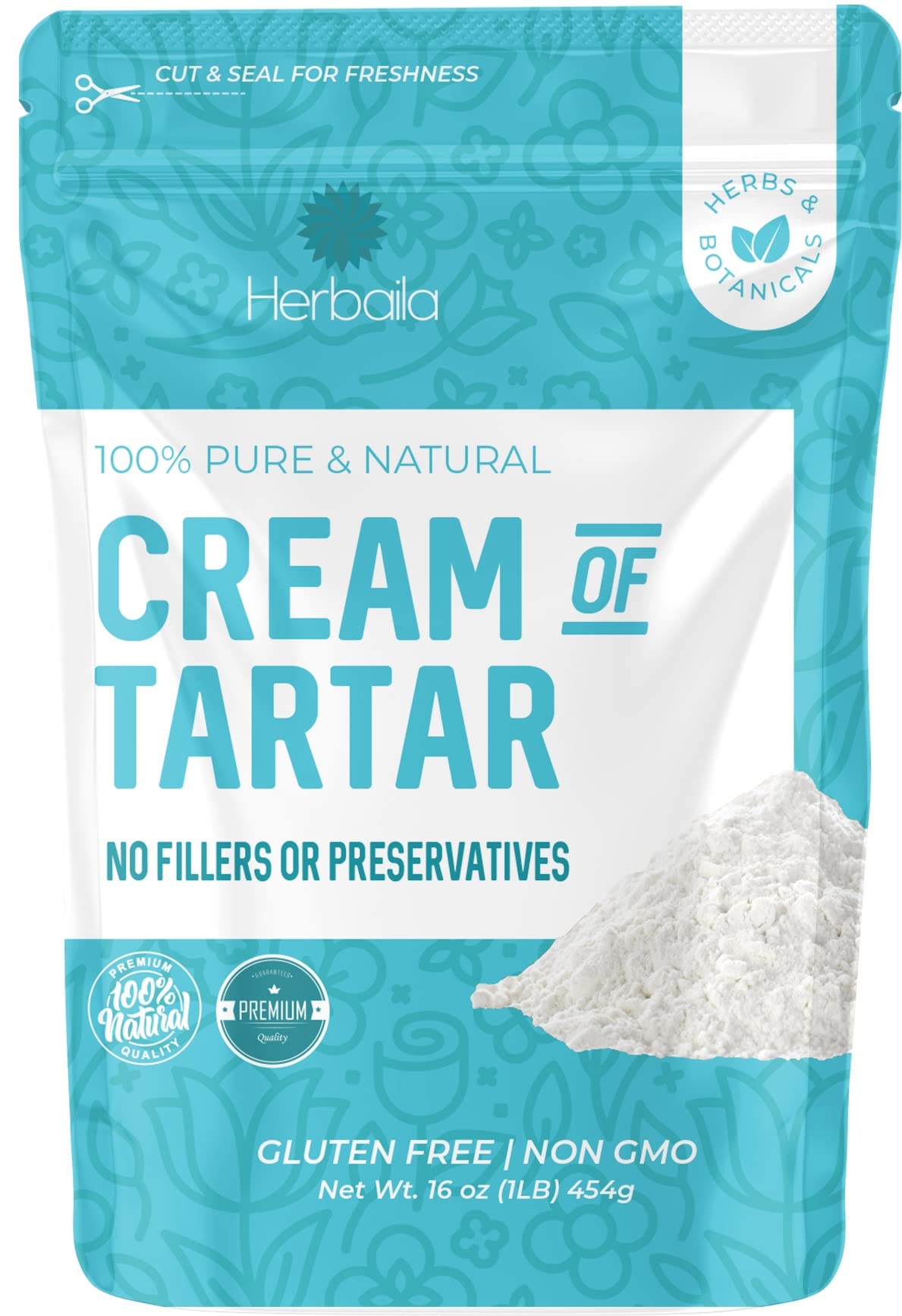 Herbaila Cream of Tartar 1lb package, gluten-free baking essential.