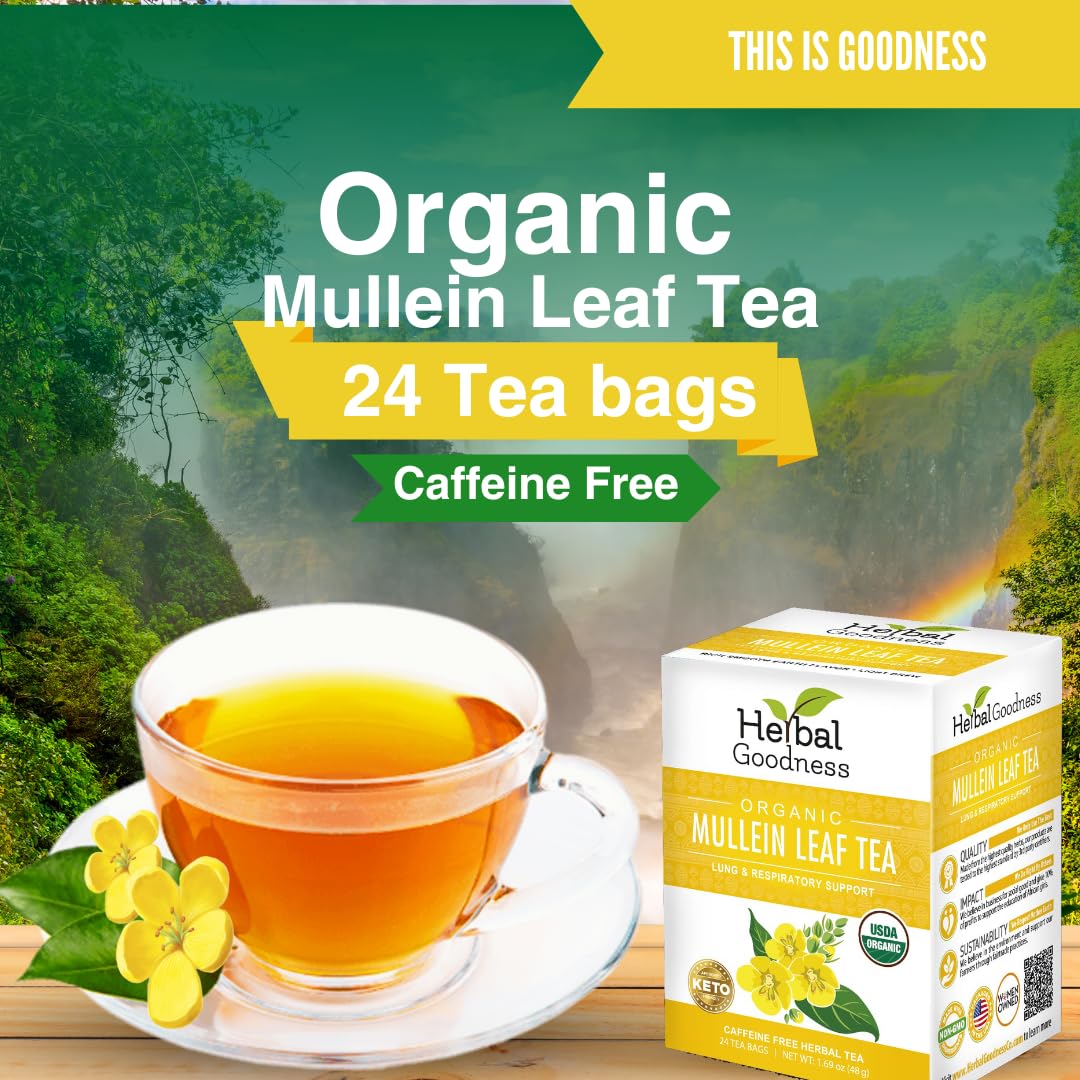 Herbal Goodness Mullein Tea bags closeup for convenient daily use