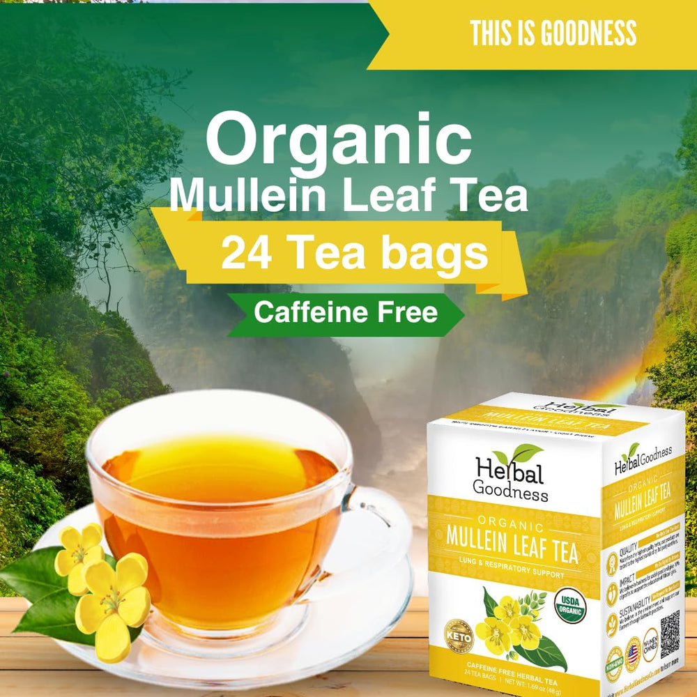 Herbal Goodness Mullein Tea bags closeup for convenient daily use