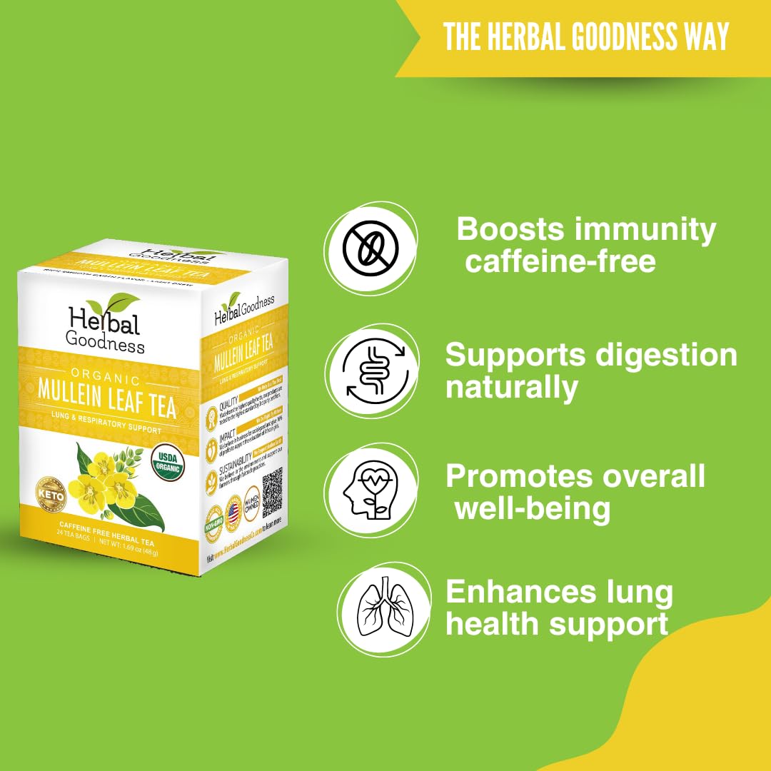 Herbal Goodness Mullein Tea with lemon for a bright flavor