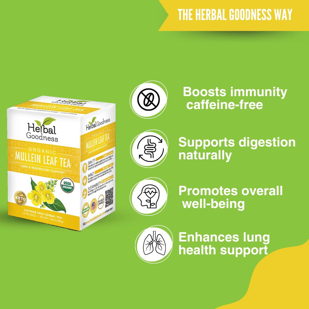 Herbal Goodness Mullein Tea with lemon for a bright flavor
