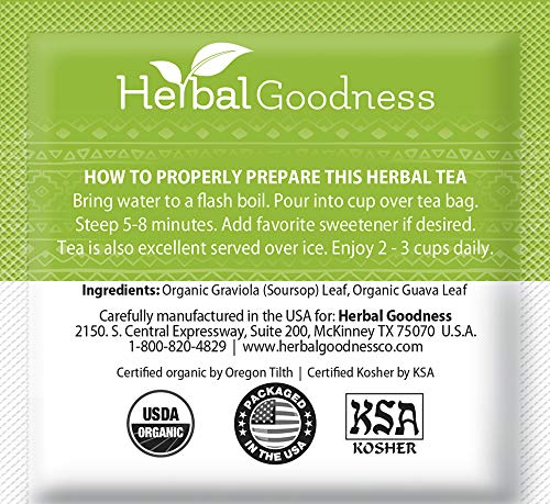Herbal Goodness Organic soursop leaf bags; certified quality and purity.