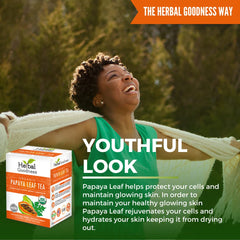 Herbal Goodness steeping papaya tea bags creates a soothing, caffeine-free cup.