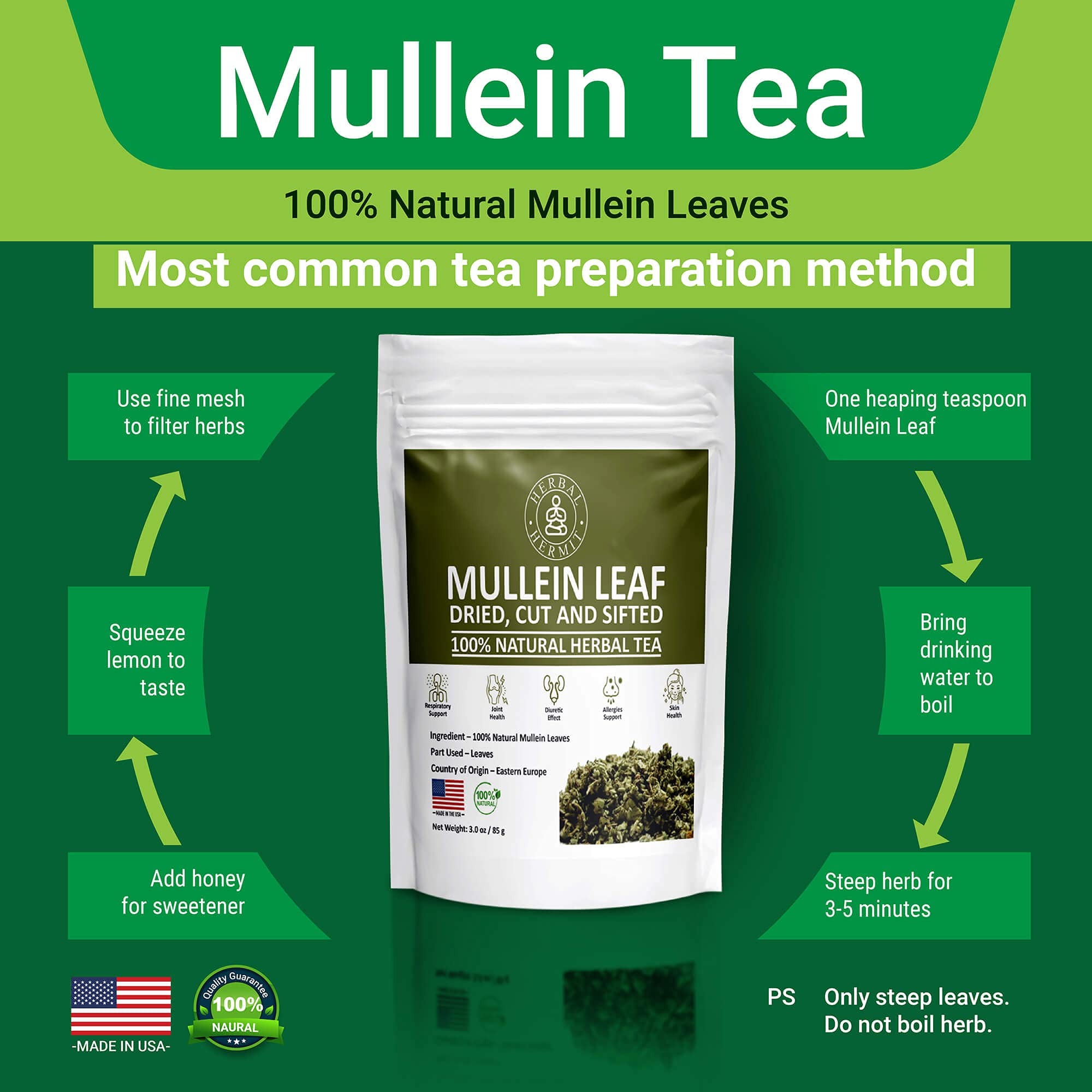 Herbal Hermit packaging box highlights USA-made quality and pure ingredients.