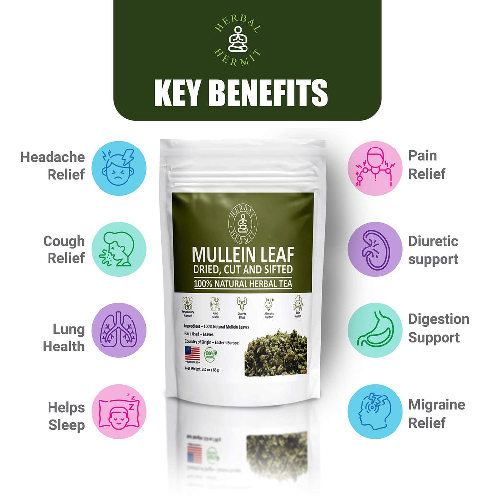Herbal Hermit Mullein Leaf Tea cup steeping for warm, comforting aroma.