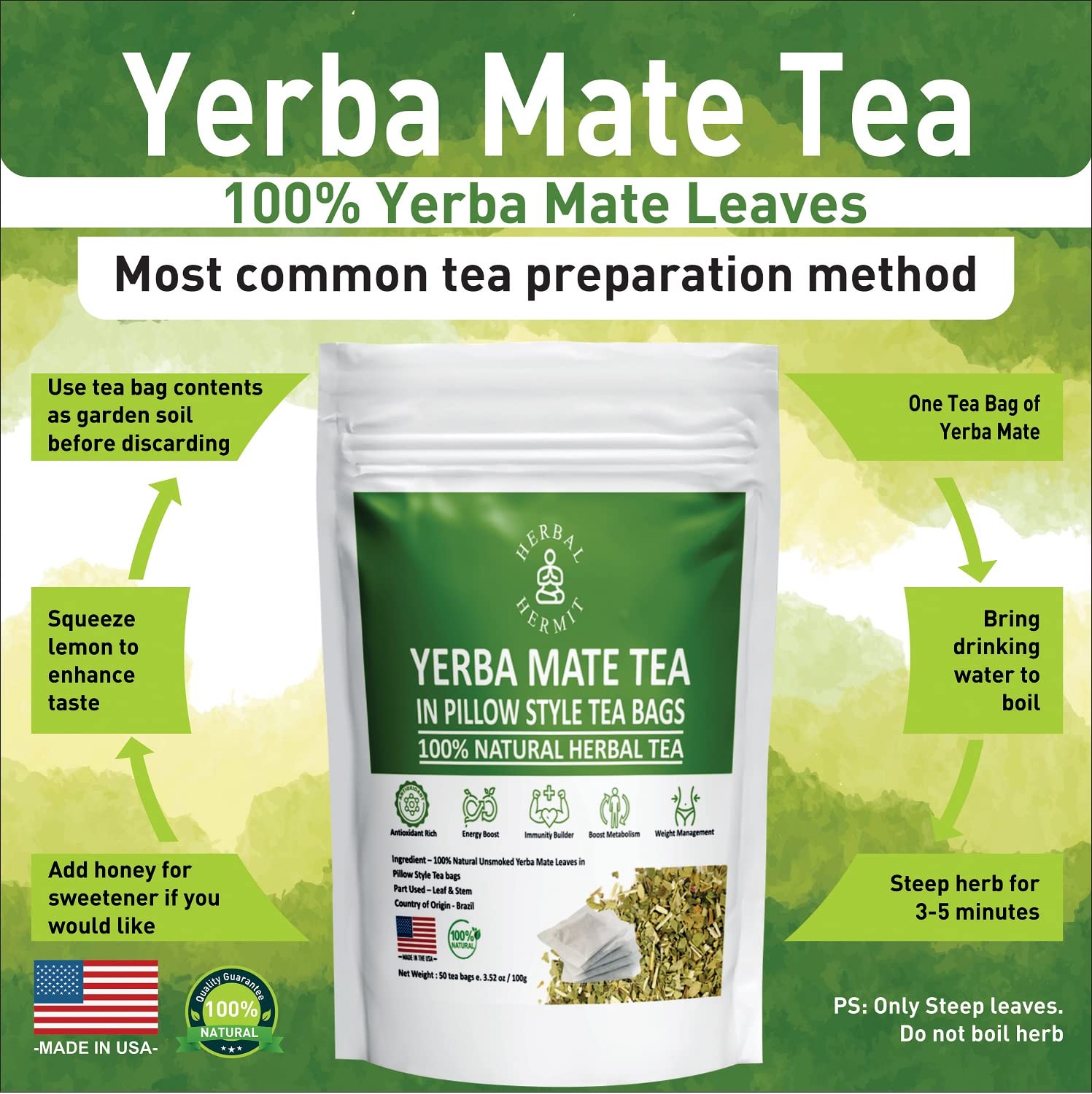 Herbal Hermit Yerba Mate packaging label and branding detail