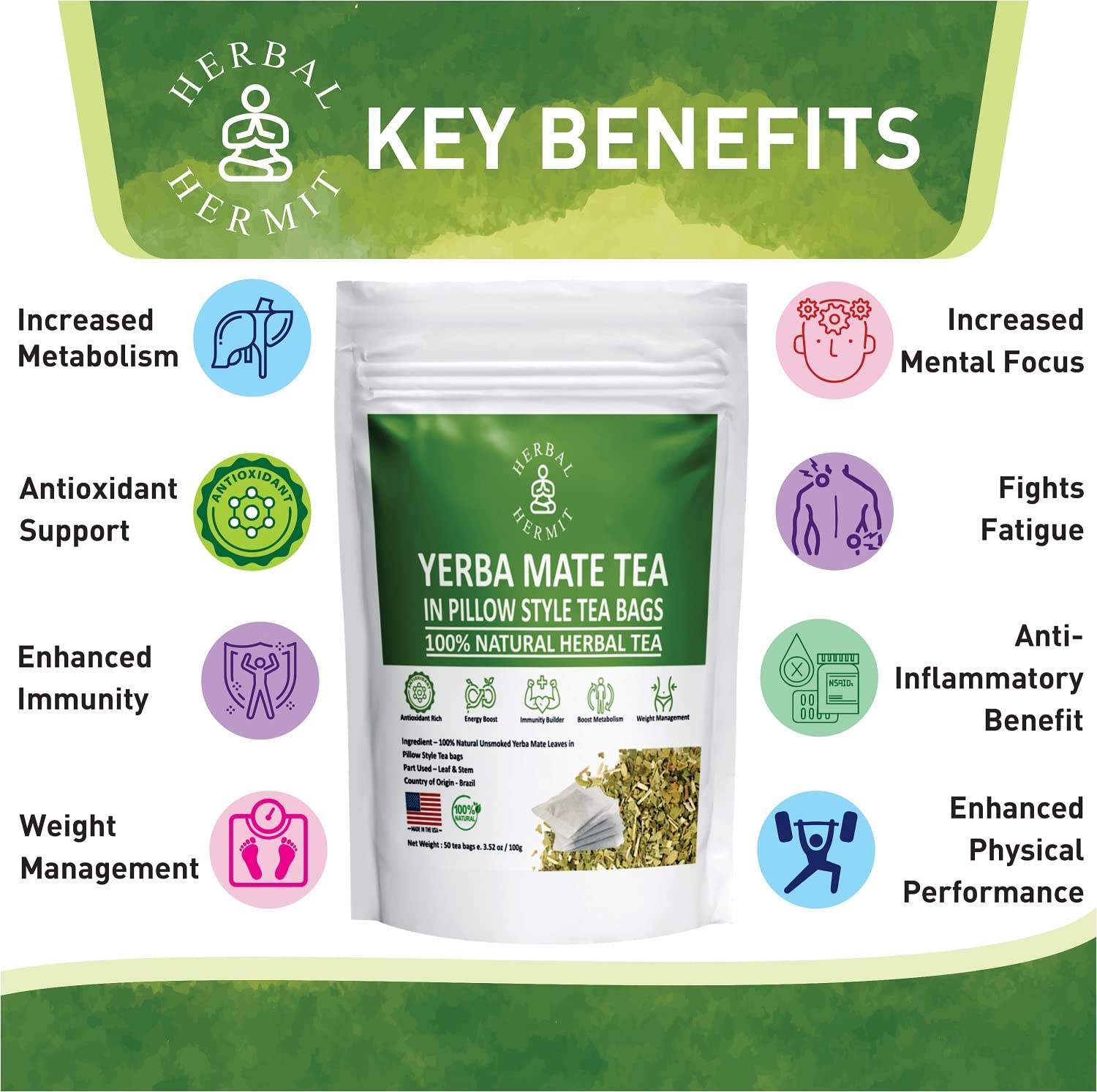 Herbal Hermit Yerba Mate tea bags in a cup for a quick steep