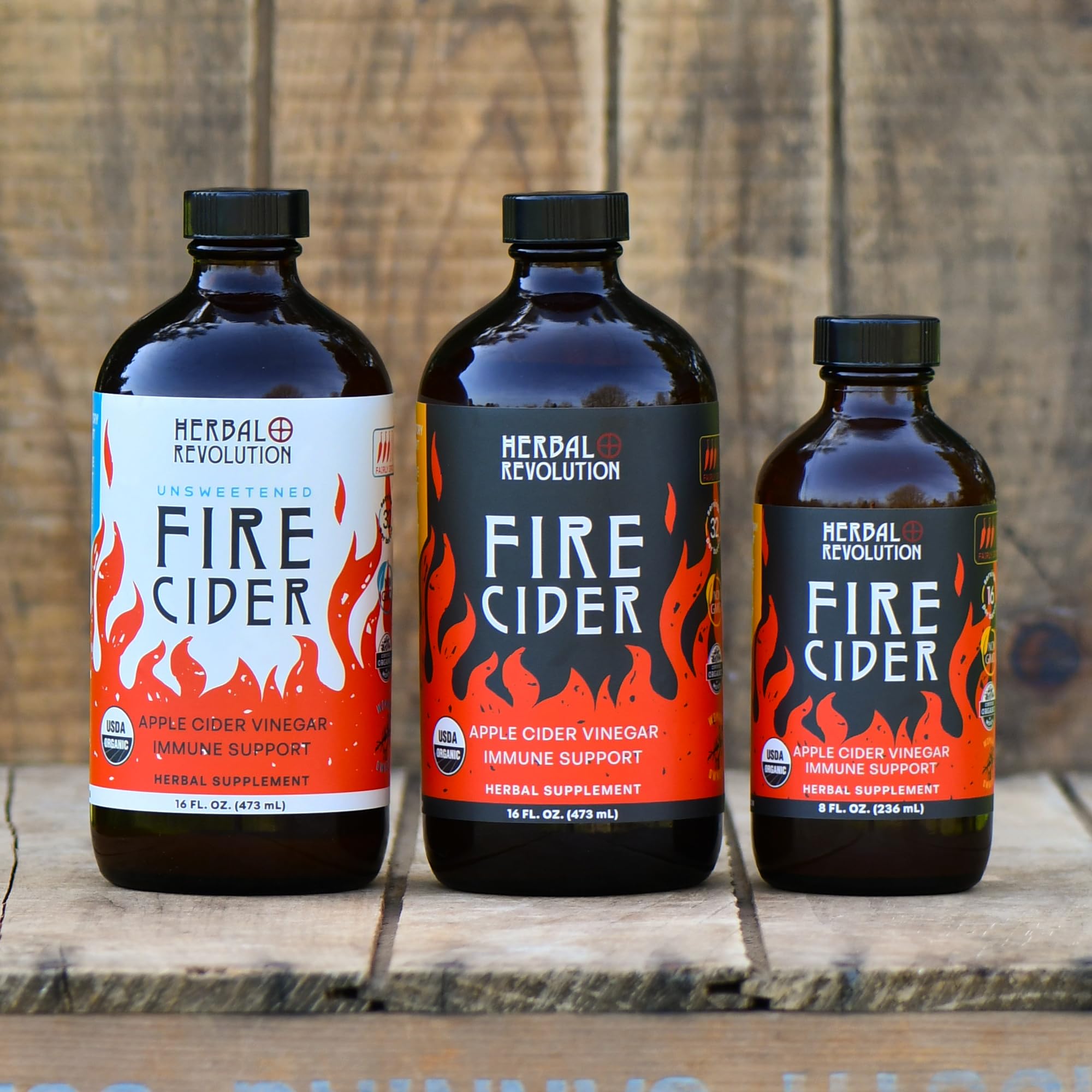 Herbal Revolution Fire Cider label close-up highlighting organic roots for versatile use.