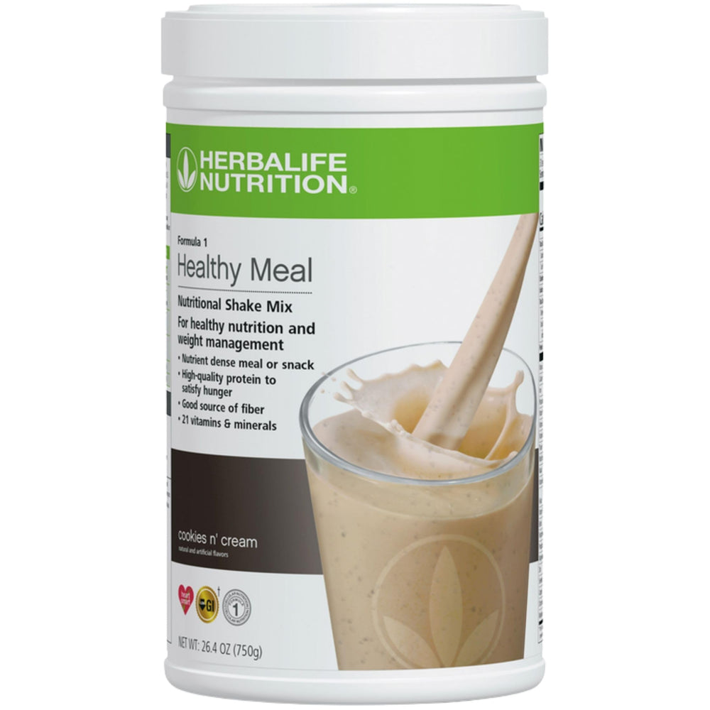 Herbalife Cookies N' Cream Instant Healthy Meal jar offers quick, balanced nutrition.