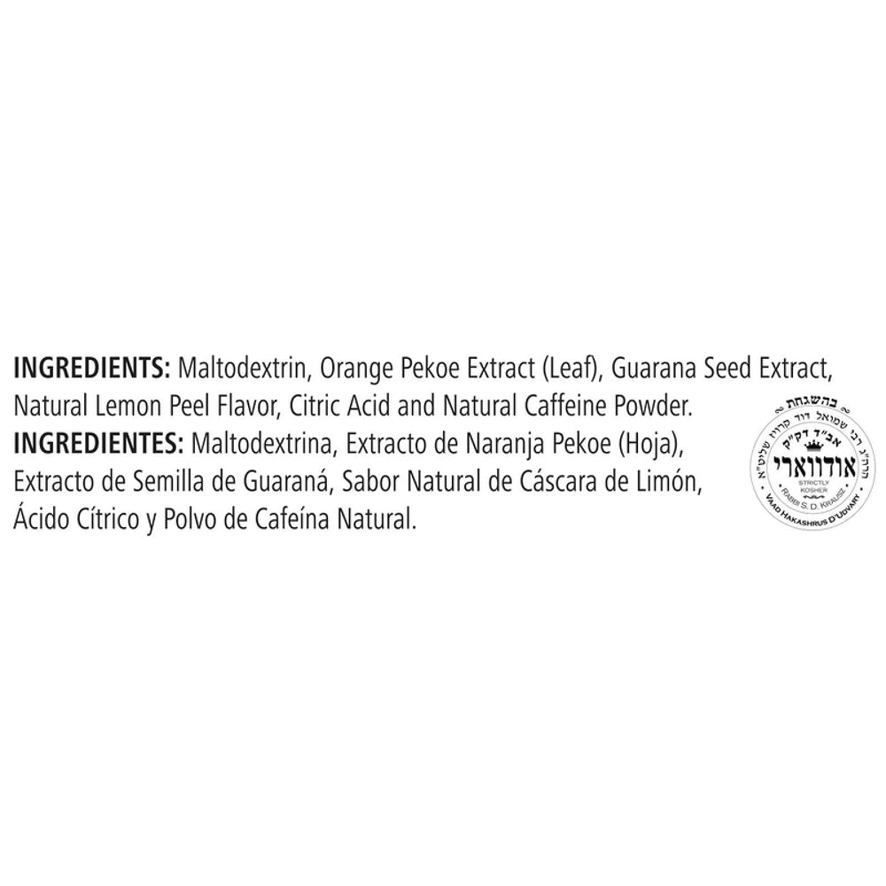 Label close-up of Herbalife NRG Nature's Raw Guarana Tea highlighting natural ingredients.
