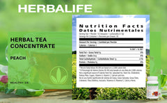 Herbalife peach tea being poured into a cup for a quick boost.