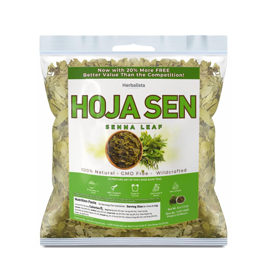 Herbalista senna leaf loose-leaf close-up shows rich, earthy aroma ready for a soothing infusion.