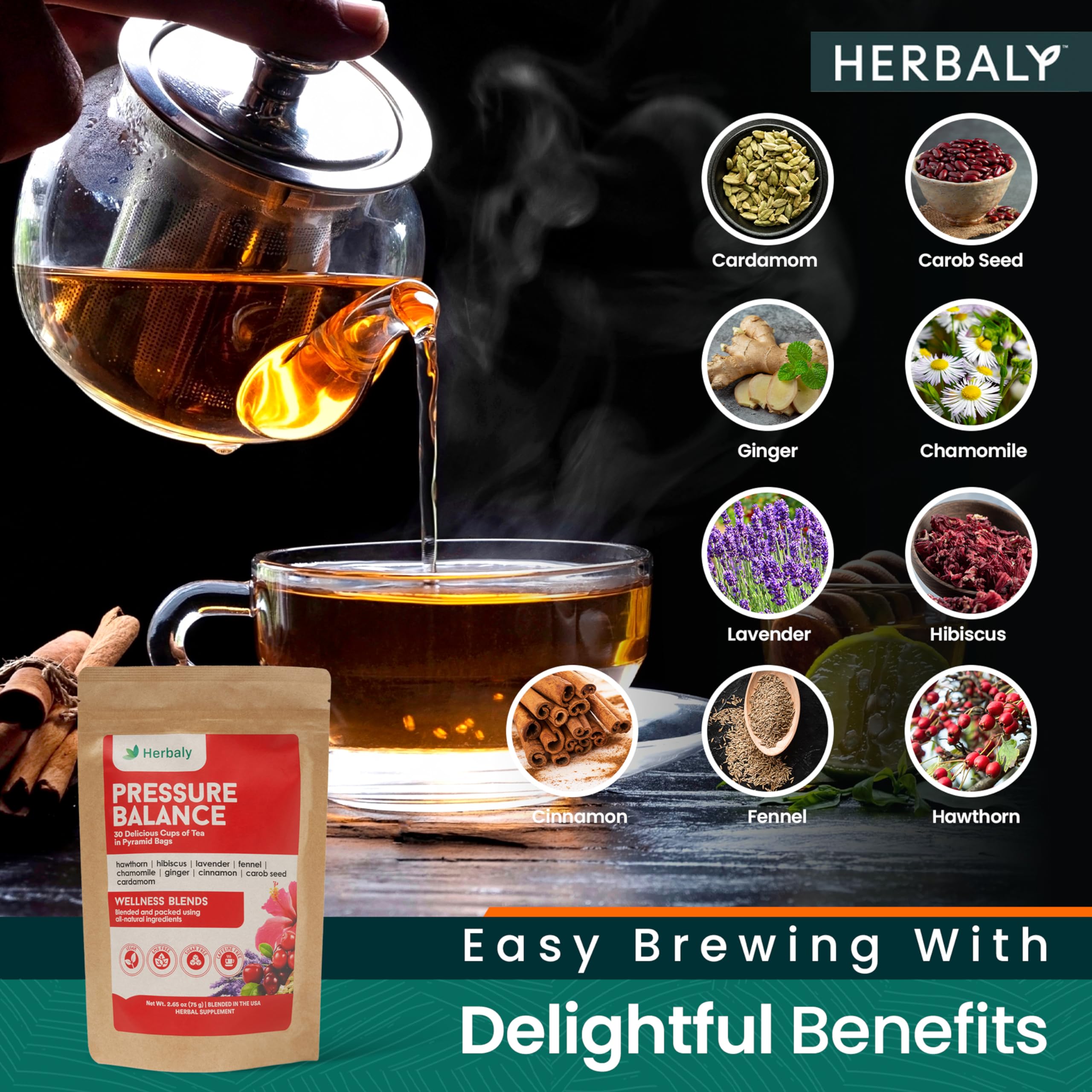 Herbaly Organic tea ingredients hibiscus and cardamom in vibrant close-up