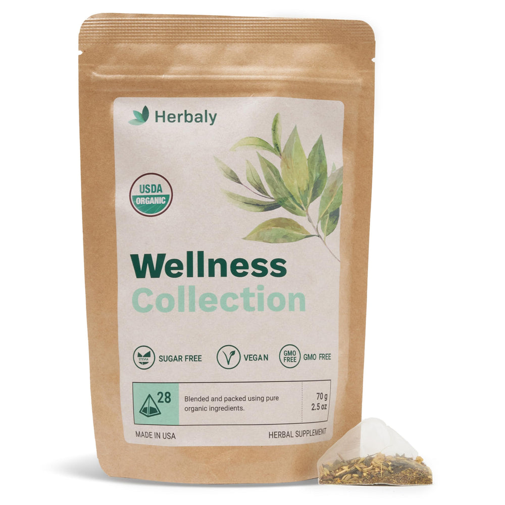 Herbaly Wellness Collection Organic Ginger Tea cup steaming, soothing aroma for cozy mornings