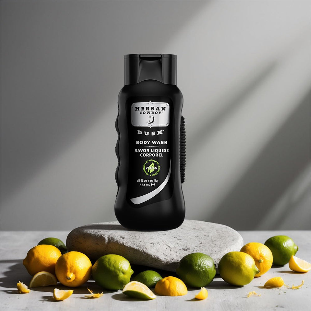 Herban Cowboy Dusk cedar-lavender-sandalwood note close-up for depth and calm mood.