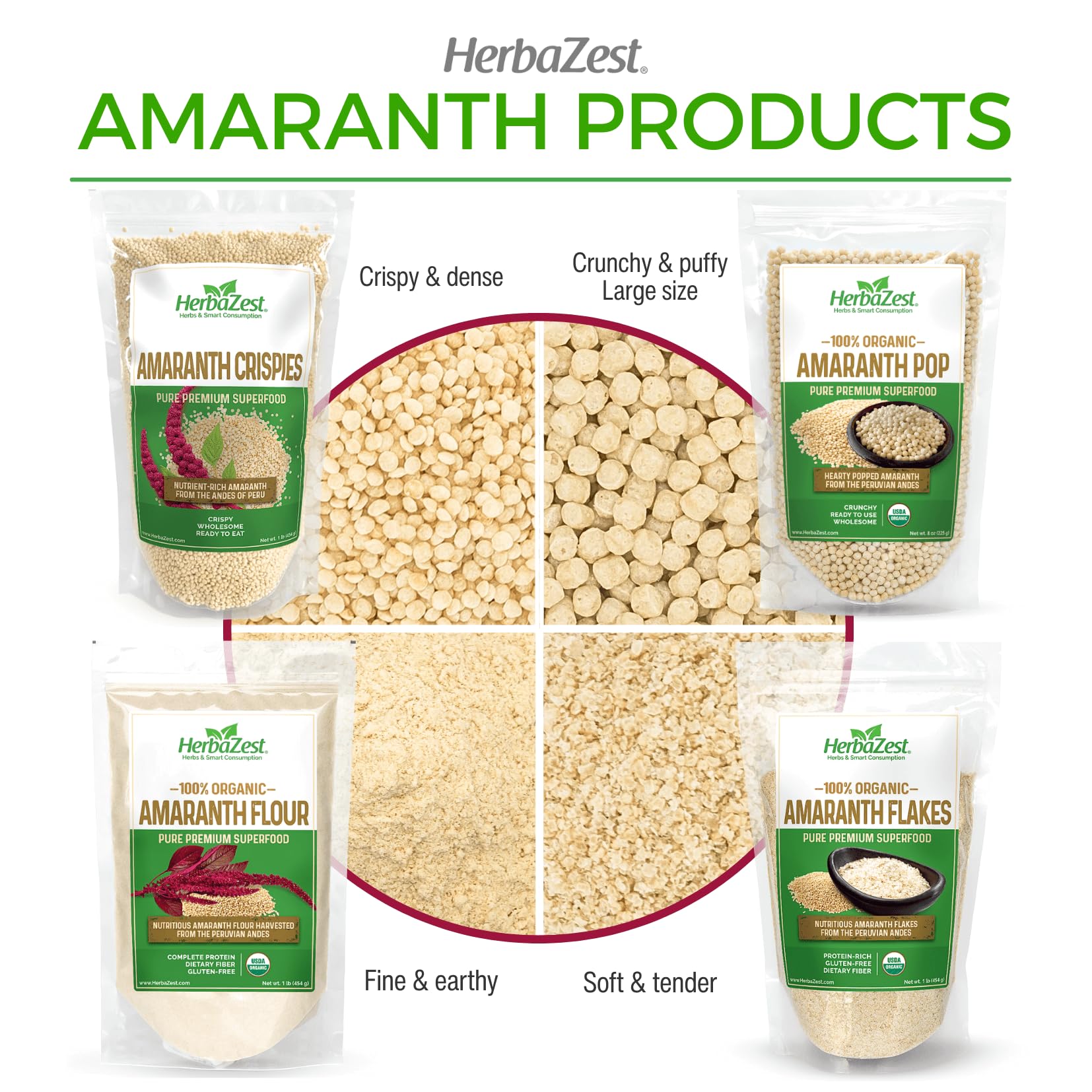 HerbaZest Amaranth Pop Organic grown in Peru and farmer-sourced.