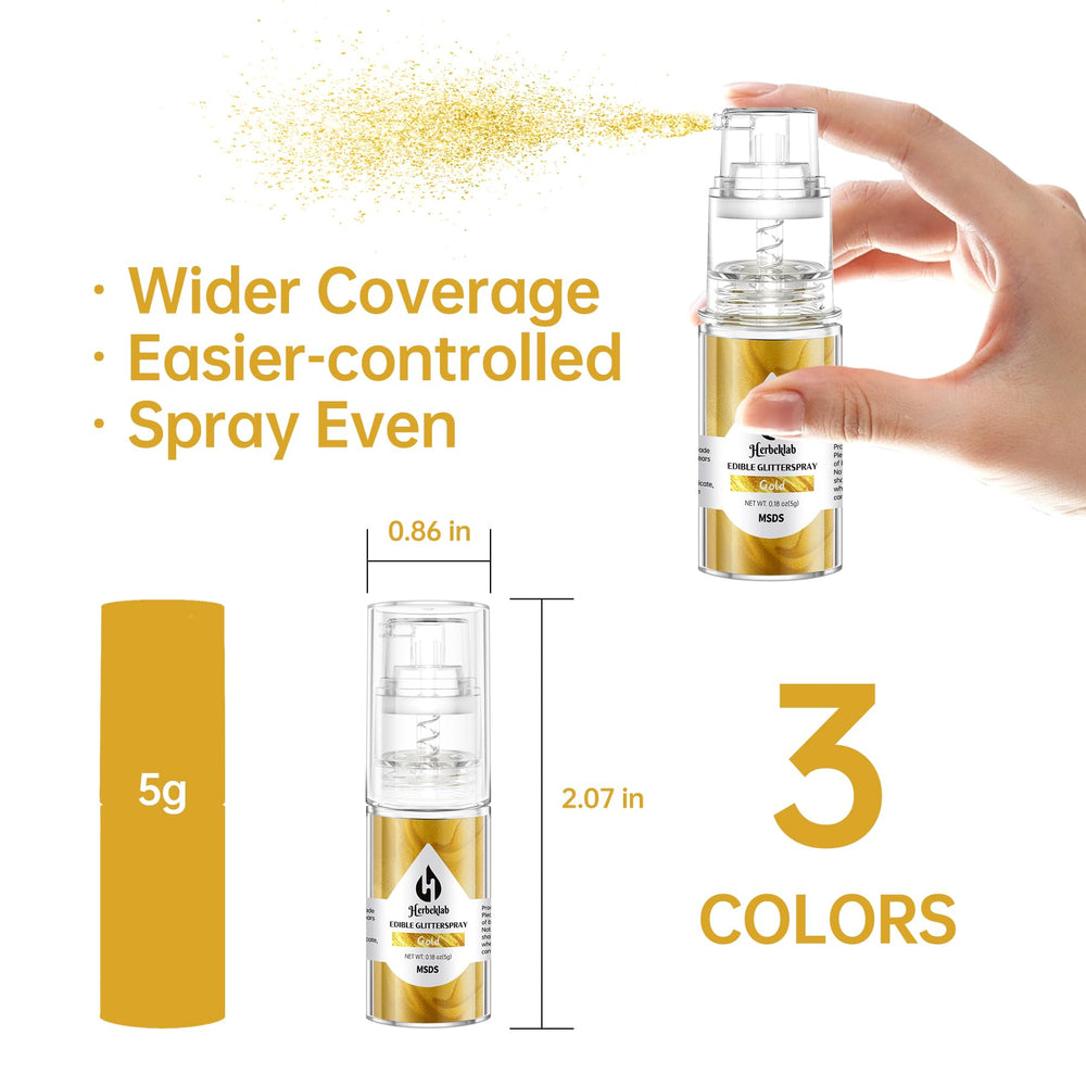 Herbeklab edible glitter spray silver bottle close-up highlighting shimmering desserts