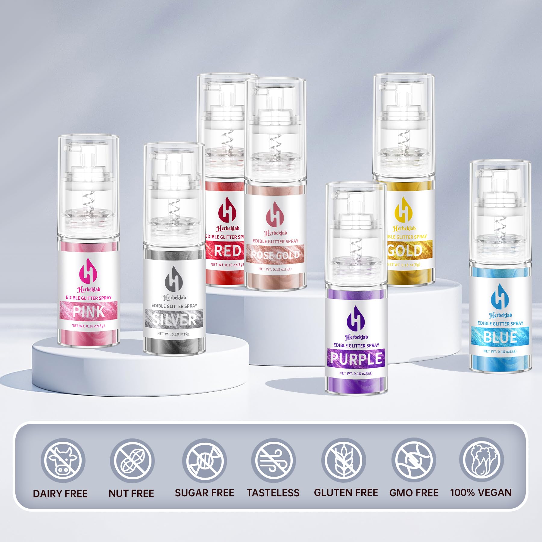 Herbeklab edible glitter spray white brightens cakes with frosty glow.