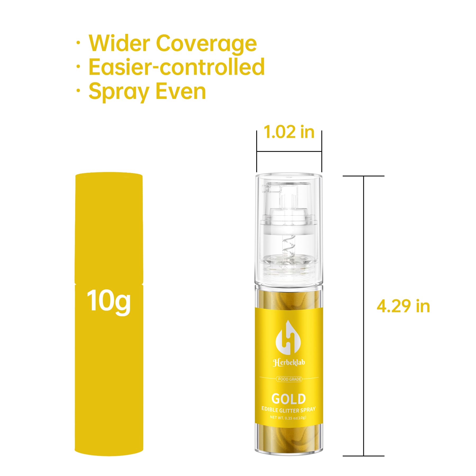 Herbeklab gold edible glitter spray mist closeup shows even shimmer for desserts.