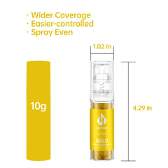 Herbeklab gold edible glitter spray mist closeup shows even shimmer for desserts.
