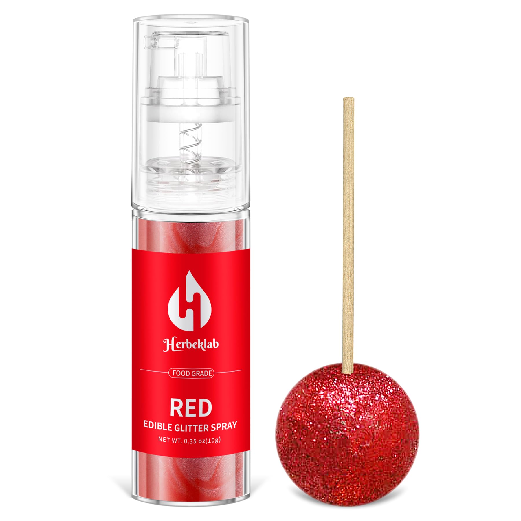 Herbeklab red edible glitter spray bottle front view for cake decorating