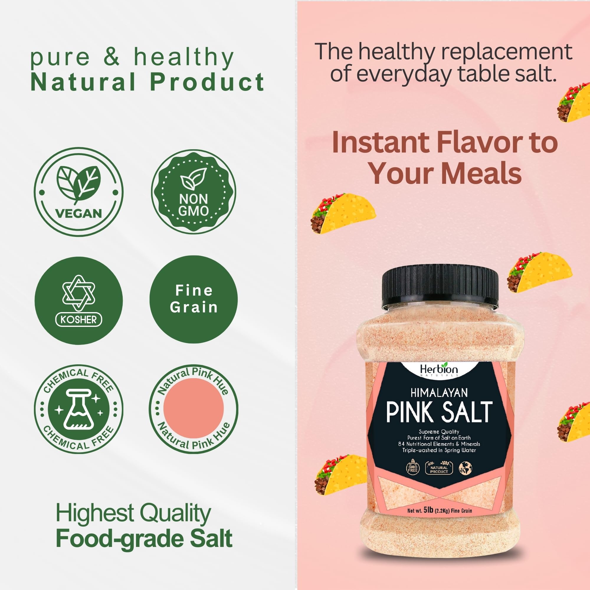 HERBION Himalayan Pink Salt packaging and jar on display for easy access.