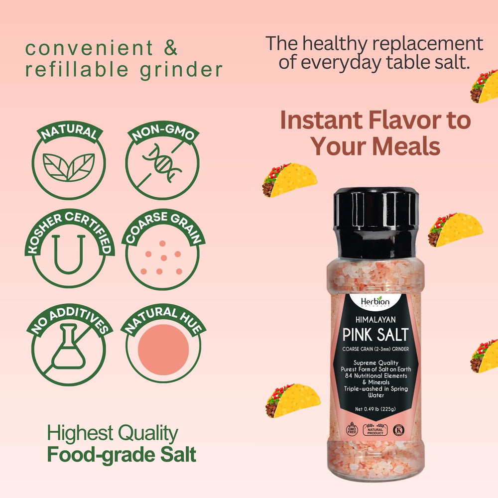 HERBION Himalayan Pink Salt Grinder vegan-friendly option for plant-forward meals