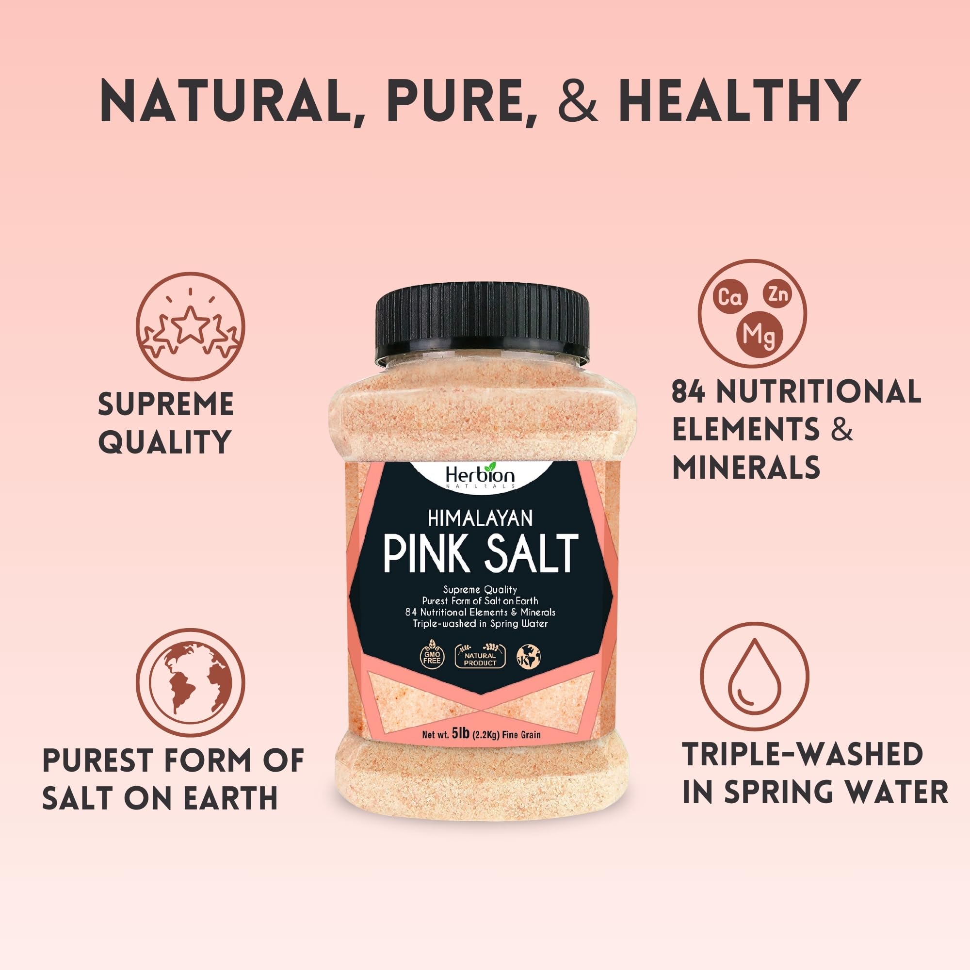HERBION Himalayan Pink Salt grains in a measuring spoon ready to use.