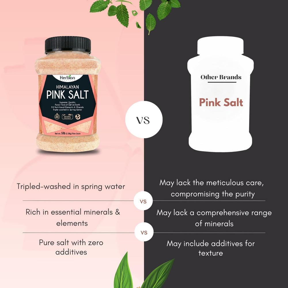 HERBION Himalayan Pink Salt airtight jar on a clean kitchen counter.