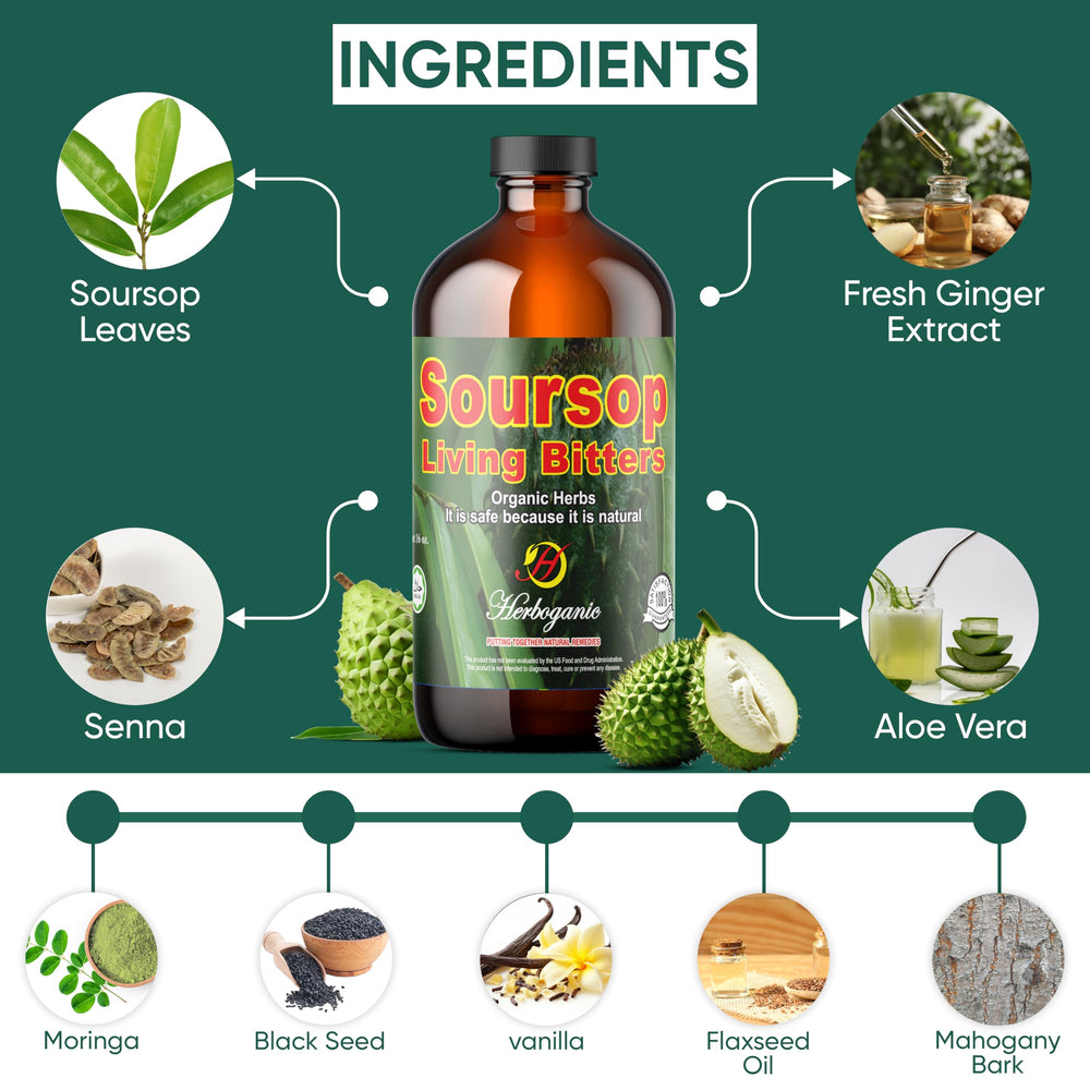 Bottle with ginger and leaves seen in HERBOGANIC bitters blend