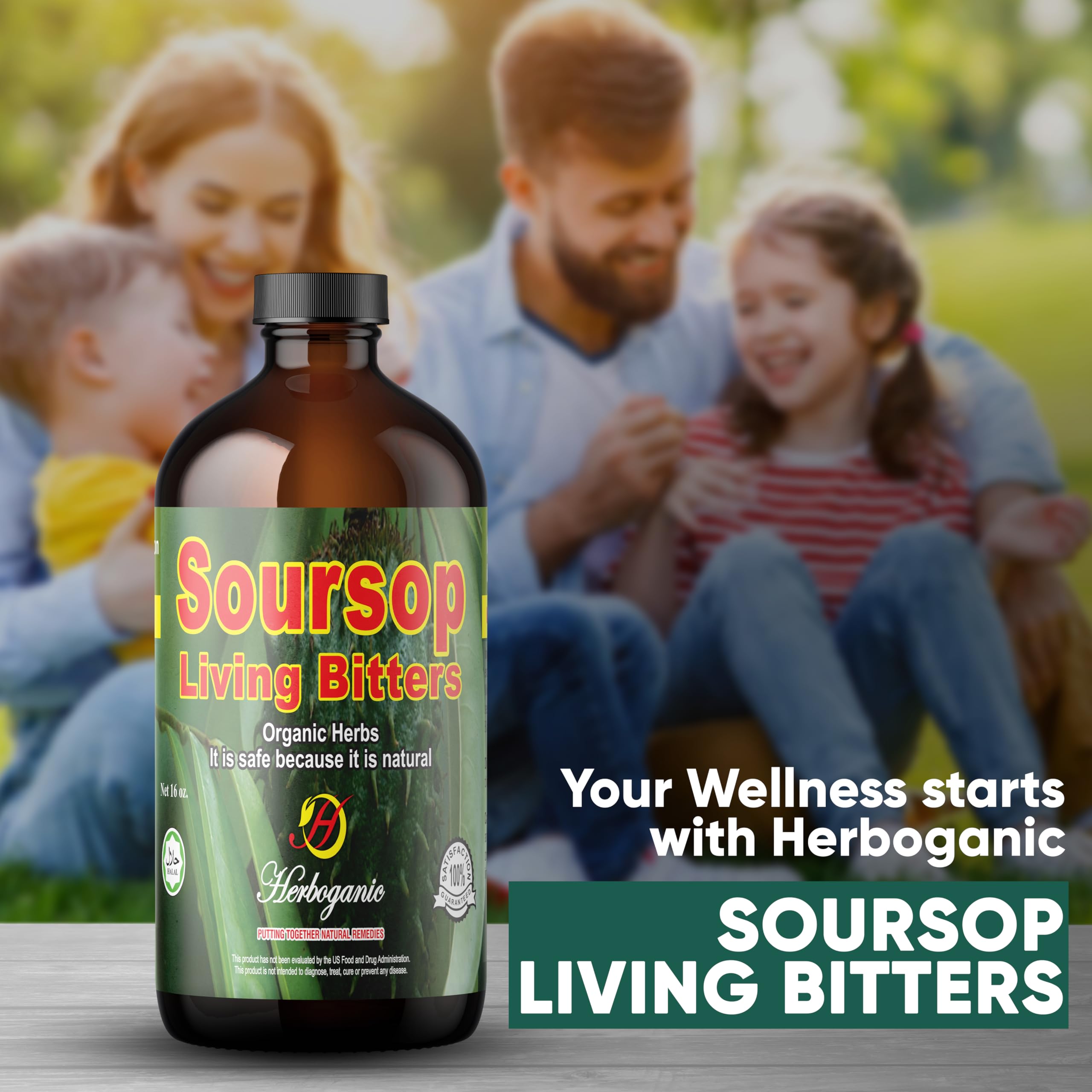 Serving glass with ice and HERBOGANIC bitters splash