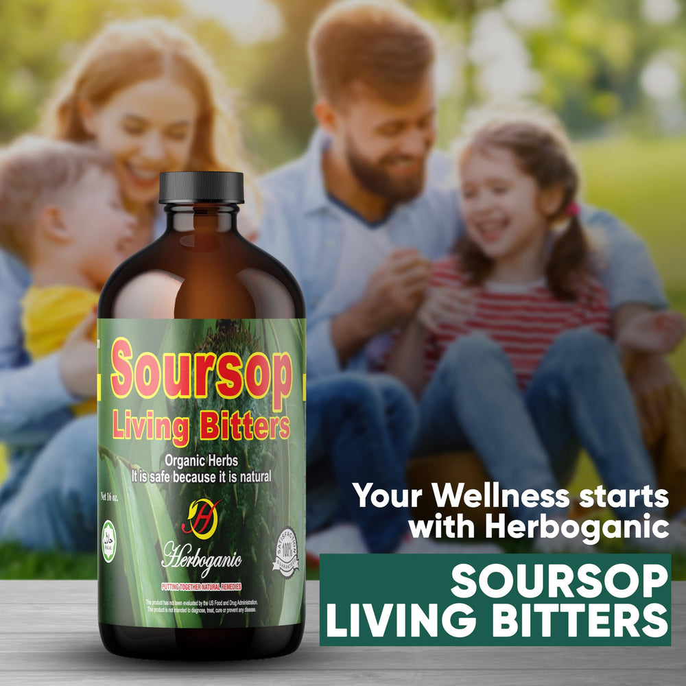Serving glass with ice and HERBOGANIC bitters splash